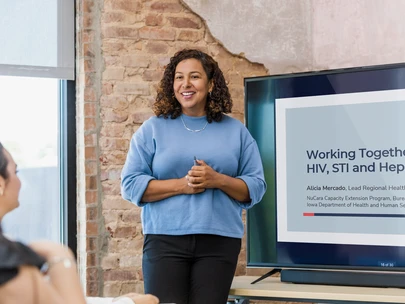 A health education from Iowa public health shares information about HIV in Iowa